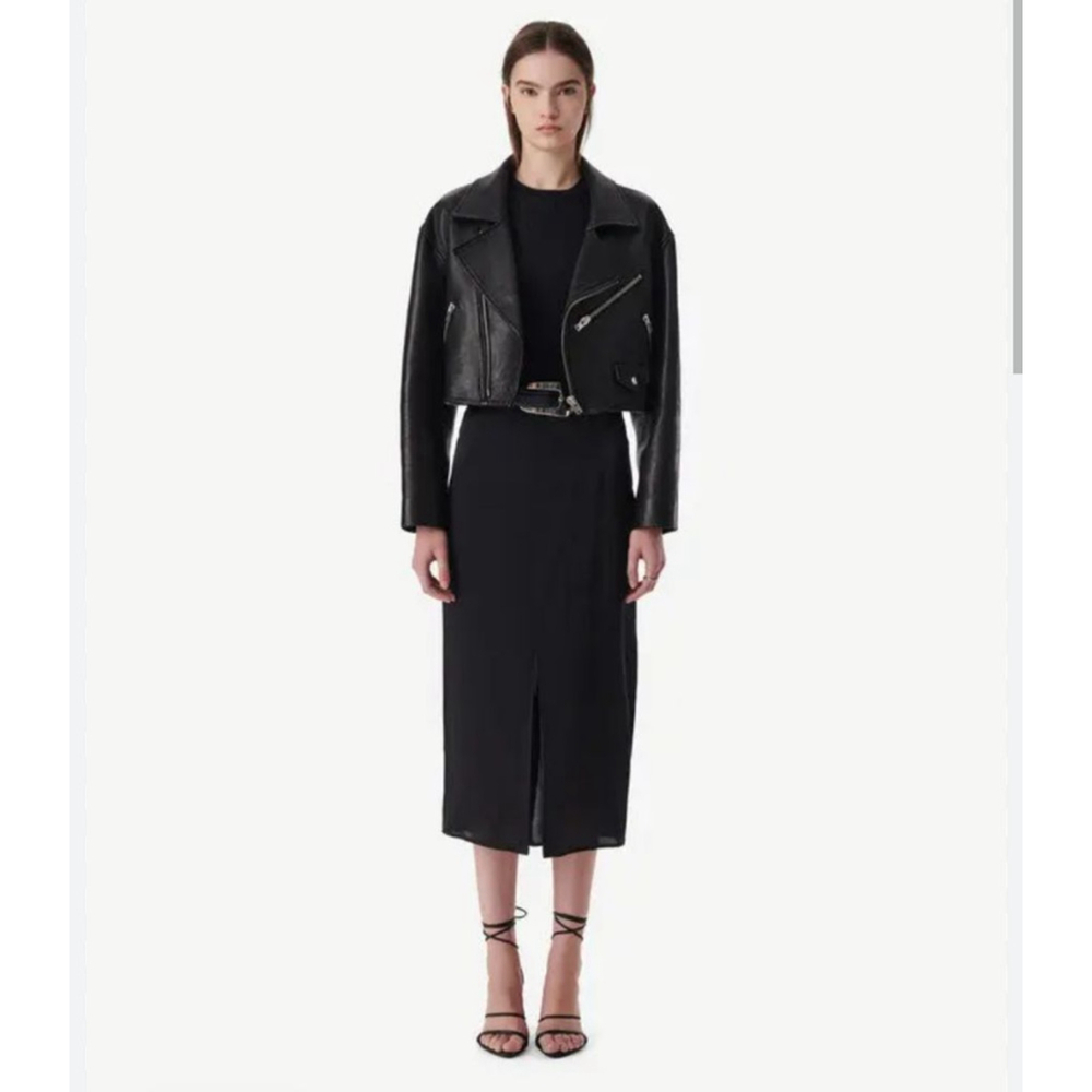 IRO NWT $365 Berwa Black Silk Midi Skirt with Slit Size 38‎ 6
